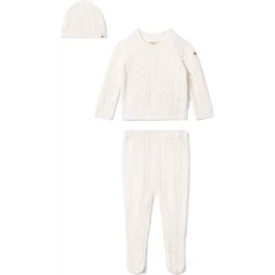 Bebe Bella Kids'  Braided Pointelle Knit 3 Piece Long Sleeve Top, Leggings And Hat Set In White