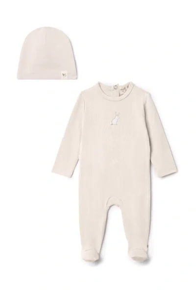 Bebe Bella Kids'  Bunny Print Modal Jersey Romper With Matching Hat In Neutral