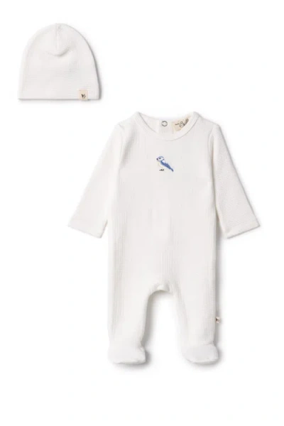 Bebe Bella Babies'  Checkered Bird Applique Romper With Hat In White