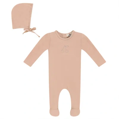 Bebe Bella Kids'  Cherry Print Romper And Bonnet Set In Brown