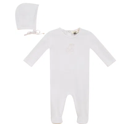 Bebe Bella Kids'  Cherry Print Romper And Bonnet Velour Set In White