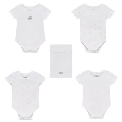 Bebe Bella Kids'  Cherry Print Short Sleeve Undershirt Set 4 Pack In White
