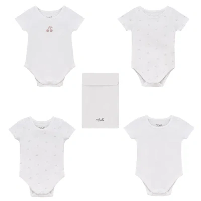 Bebe Bella Kids'  Cherry Print Short Sleeve Undershirt Set 4 Pack In White