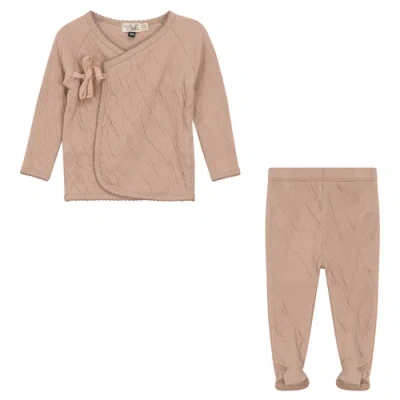 Bebe Bella Kids'  Crinkled Jersey Wrap 2 Piece Long Sleeve Top And Pants Set In Pink