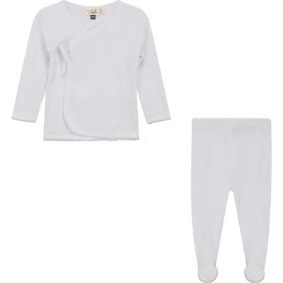 Bebe Bella Kids'  Crinkled Jersey Wrap 2 Piece Long Sleeve Top And Pants Set In White