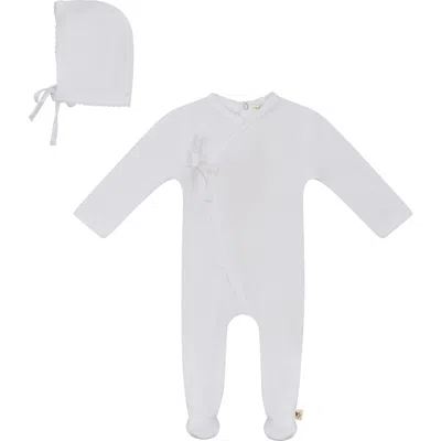 Bebe Bella Kids'  Crinkled Jersey Wrap Romper With Bonnet In White