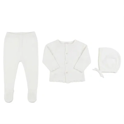 Bebe Bella Babies'  Diamond Knit Short Sleeve Top, Pants And Bonnet Set In White