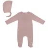 Bebe Bella Babies'  Embossed Cherry Footed Romper With Bonnet In Pink