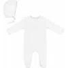 Bebe Bella Babies'  Embossed Cherry Footed Romper With Bonnet In White