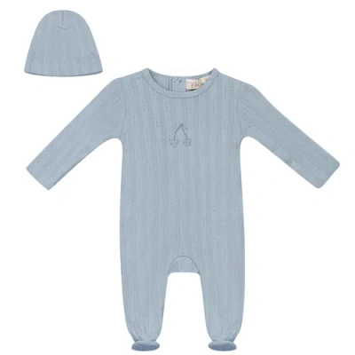 Bebe Bella Kids'  Embroidered Cherry Pointelle Romper With Hat In Blue
