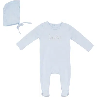 Bebe Bella Kids'  Embroidered Footed Romper Layette Set With Bonnet In Blue