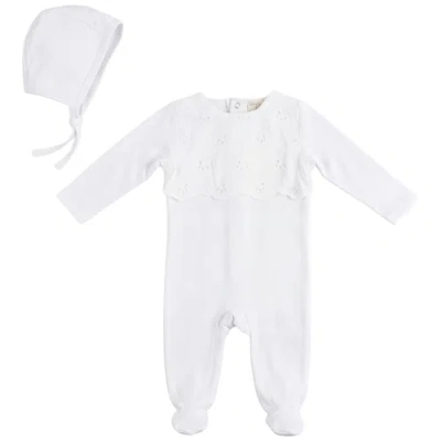Bebe Bella Kids'  Eyelet Romper With Matching Bonnet In White