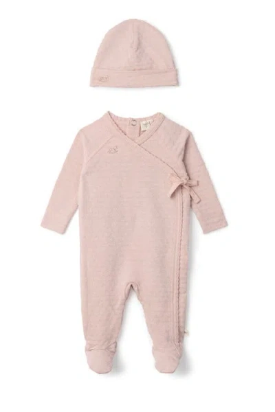 Bebe Bella Babies'  Girl Embossed Diamond Wrap Romper With Matching Hat In Pink
