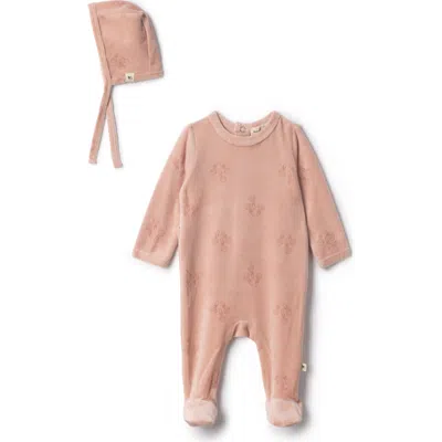 Bebe Bella Babies'  Girl Rattle Print Velour Romper With Bonnet In Pink