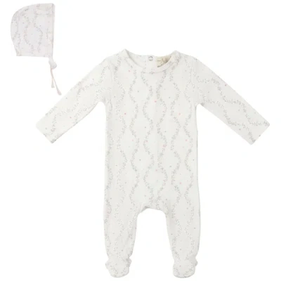 Bebe Bella Babies'  Girl Vine Print Footed Romper With Bonnet In White