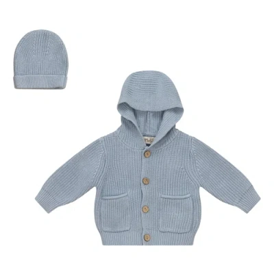 Bebe Bella Kids'  Knit Hoodie Jacket With Matching Hat In Blue