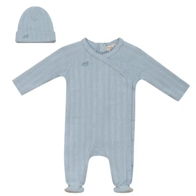 Bebe Bella Kids'  Pointelle Rib Wrap Romper And Matching Hat In Blue
