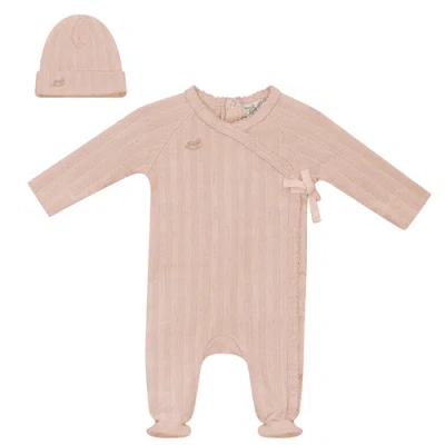 Bebe Bella Kids'  Pointelle Rib Wrap Romper And Matching Hat In Pink
