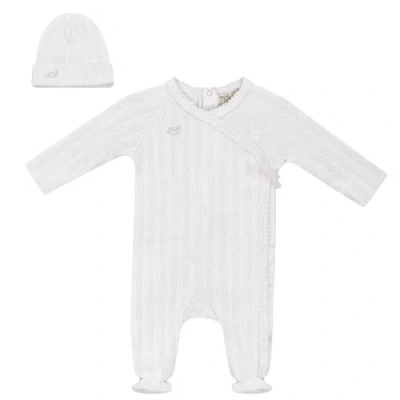 Bebe Bella Kids'  Pointelle Rib Wrap Romper And Matching Hat In White