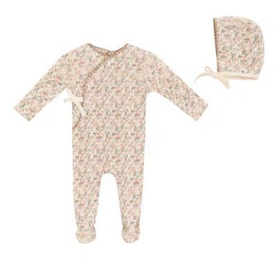Bebe Bella Kids'  Ribbed Floral Romper With Bonnet In Animal Print