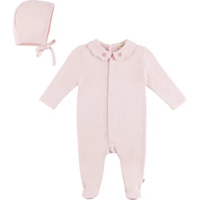 Bebe Bella Babies'  Ribbed Footed Romper With Matching Bonnet In Pink