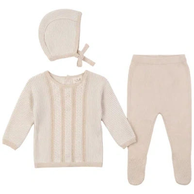 Bebe Bella Kids'  Striped Pointelle Knit Set Long Sleeve Top And Pants With Bonnet In Neutral