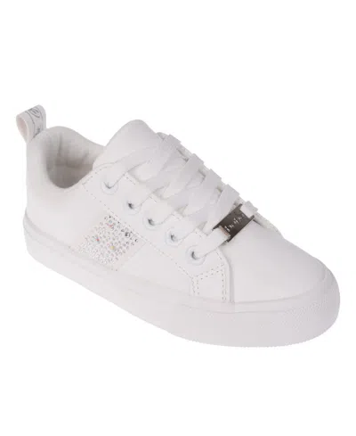 Bebe Kids' Big Girl's Fashion Cvo Sneakers With Crystal Aurora Borealis Rhinestones Polyurethane Sneakers In White