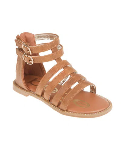 Bebe Kids' Big Girl's Fashion Gladiator Sandal With Rhinestone Welt Polyurethane Sandals In Tan