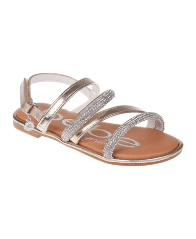 Bebe Kids' Big Girl's Flat Sandal With Tubular Rhinestone Strapping And Hanging Charm Polyurethane Sandals In Silver