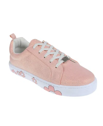 Bebe Kids' Big Girl's Low Profile Sneaker In Glitter Canvas With Outsole Printing Glitter Sneakers In Blush