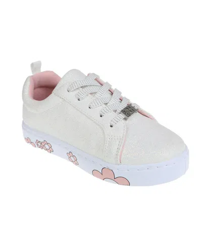 Bebe Kids' Big Girl's Low Profile Sneaker In Glitter Canvas With Outsole Printing Glitter Sneakers In White