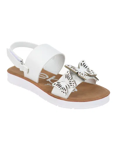 Bebe Kids' Big Girl's Open-toe Metallic Sandal With Butterfly Details Polyurethane/glitter Sandals In White