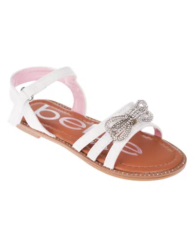Bebe Kids' Big Girl's Strappy Sandal With Cute Rhinestone Tubular Bow Polyurethane Sandals In White Multi