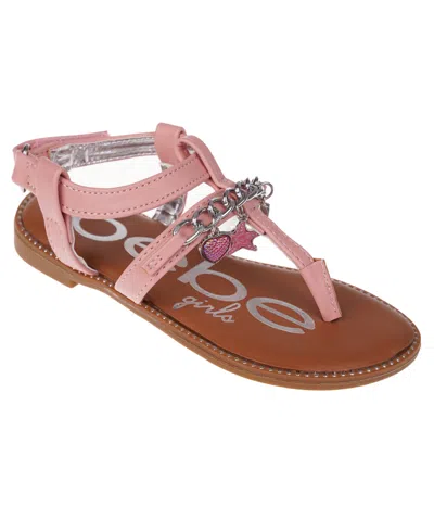 Bebe Kids' Big Girl's Strappy Sandal With Metal Chain And Sea Charms Polyurethane Sandals In Pink