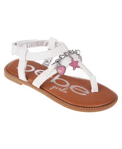 Bebe Kids' Big Girl's Strappy Sandal With Metal Chain And Sea Charms Polyurethane Sandals In White