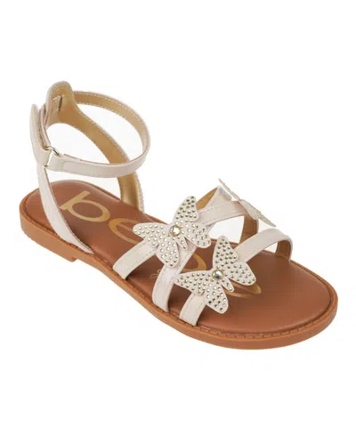 Bebe Kids' Big Girl's Strappy Sandal With Rhinestone Butterfly Appliques Polyurethane Sandals In Light Gold