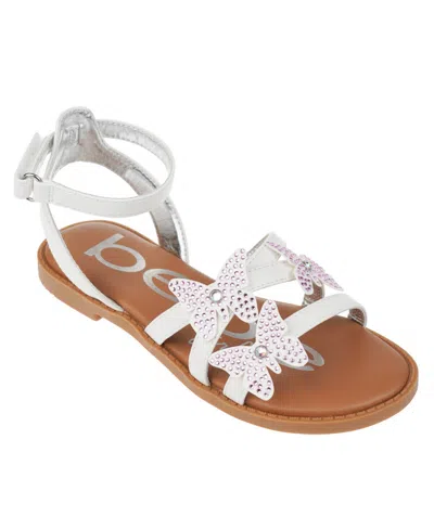Bebe Kids' Big Girl's Strappy Sandal With Rhinestone Butterfly Appliques Polyurethane Sandals In White
