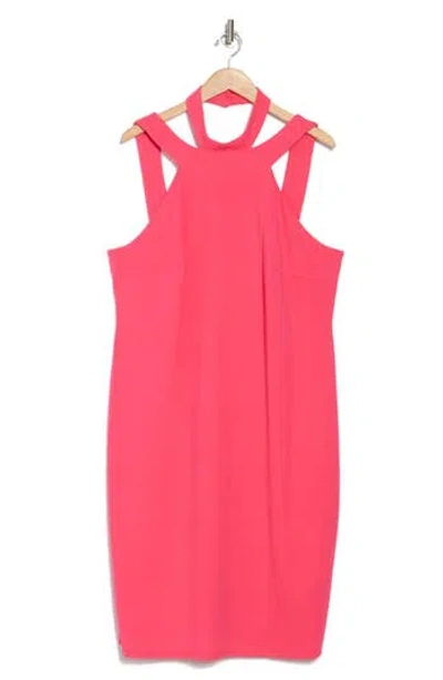 Bebe Body-con Cocktail Halter Dress In Fuchsia