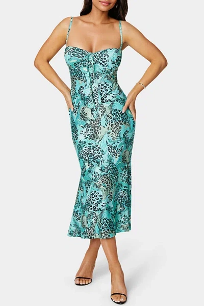 Bebe Bow Bustier Knit Slip Midi Dress In Turquiose, Women's At Urban Outfitters In Blue