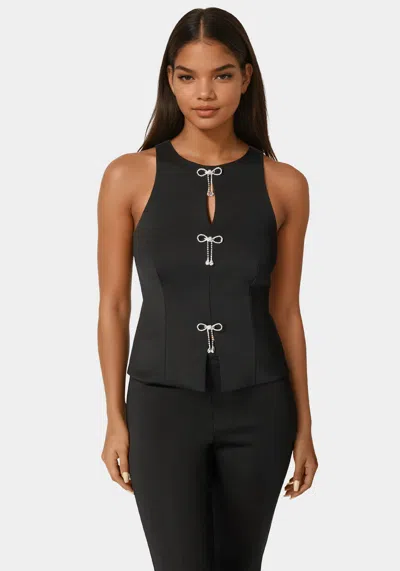 Bebe Bow Halter Neck Top In Black