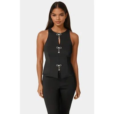 Bebe Bow Halter Neck Top In Blue