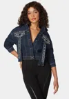 Bebe Button Front Stud Detail Denim Jacket In Dark Indigo Wash