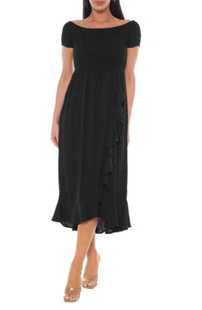 Bebe Cap Sleeve Smocked Midi Dress In Black