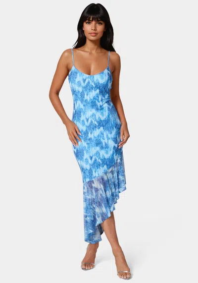 Bebe Cascade High Low Mesh Dress In Soft Tapestry