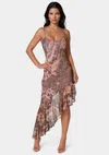 BEBE CASCADE HIGH LOW MESH DRESS
