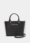 Bebe Celia Embossed Logo Satchel In Black