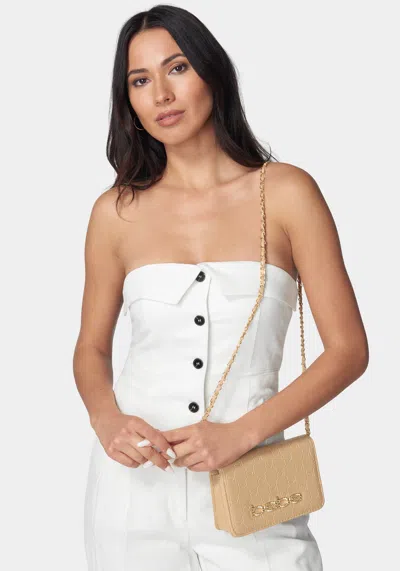 Bebe Celia Monogram Flap Crossbody In Beige