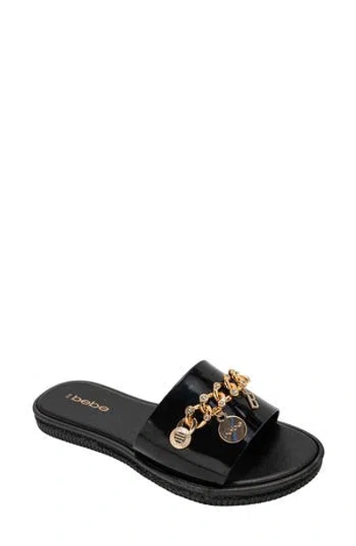 Bebe Chain Charm Slide Sandal In Black