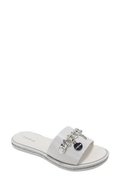 Bebe Chain Charm Slide Sandal In White