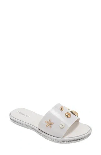 Bebe Charm Slide Sandal In White